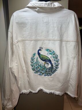 Custom White Jacket with Embroidered Peacock Motif